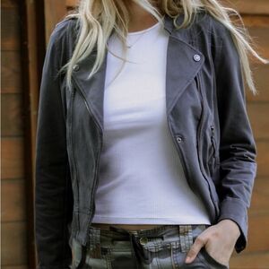 Anthropologie XL Marrakech Carbon Gray Moto Style Sweatshirt Jacket